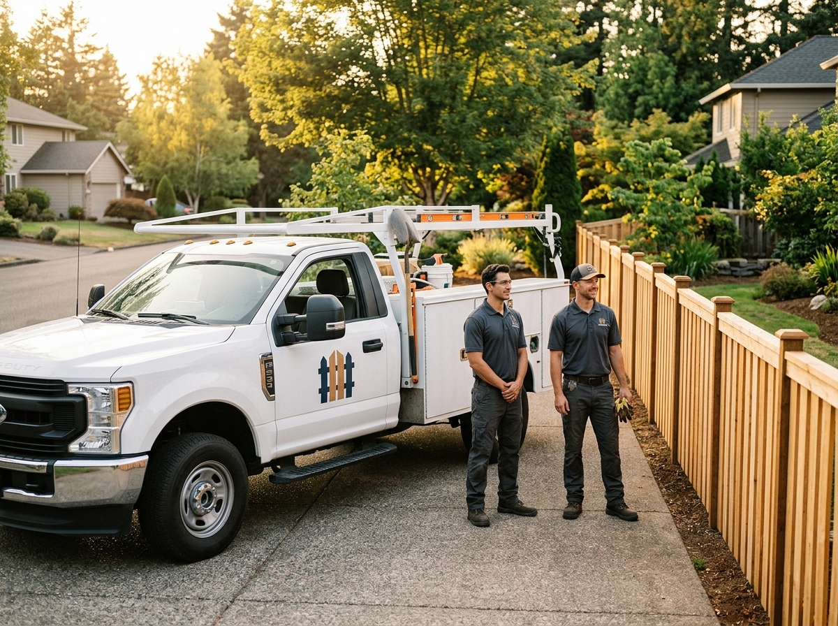 EverGuard Fencing service truck and installation crew on site