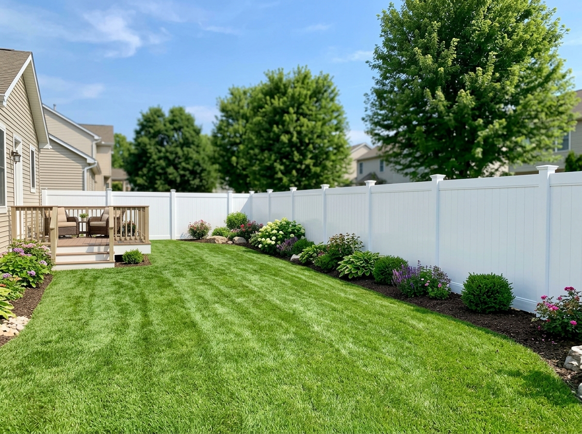 Clean white vinyl privacy fence